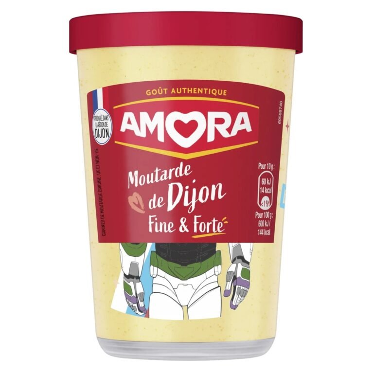 amora dijon mustard in a glass