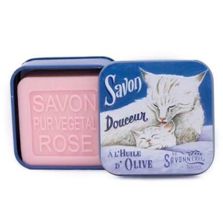 savonnerie de nyons rose soap in metal tin mother baby cat