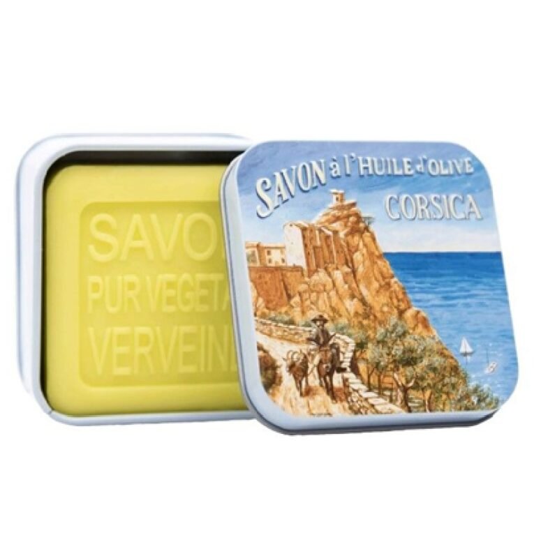 savonnerie de nyons verbena soap in village corse design tin