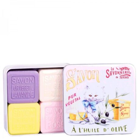 Savonnerie de Nyons Soaps 4*100g in Cat Metal Tin